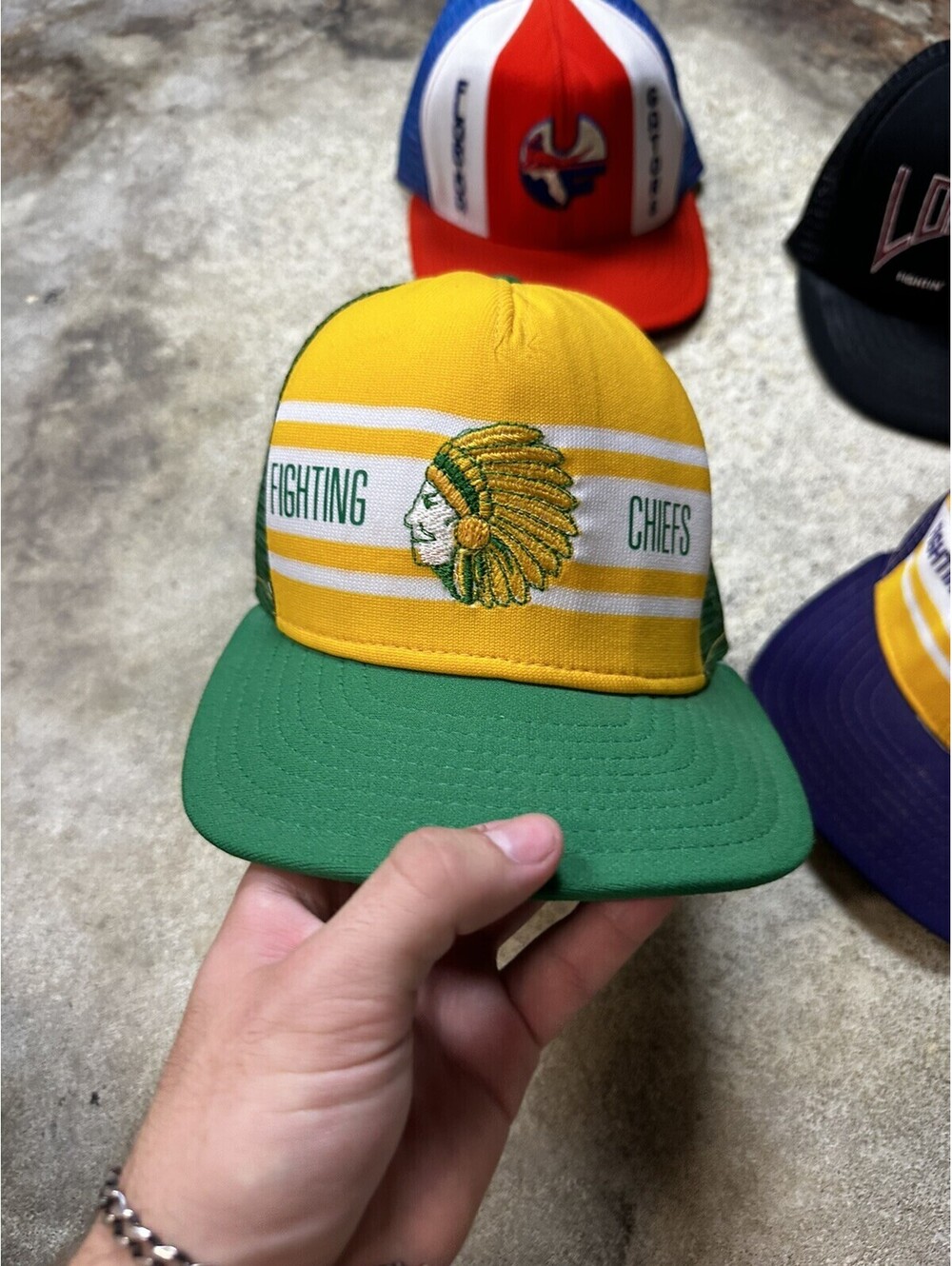 Vintage 80s Sports AJD Hat Cap Super Stripe Mesh Snapback Hat Cap LOT OF 7 - Picture 6 of 15